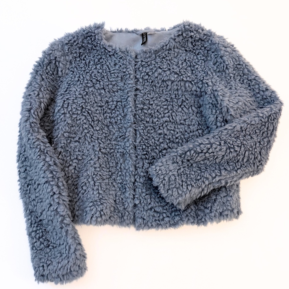 H&M Divided Ice Blue Teddy Faux Fur Jacket Kidcore Dollcore Coquette Small
